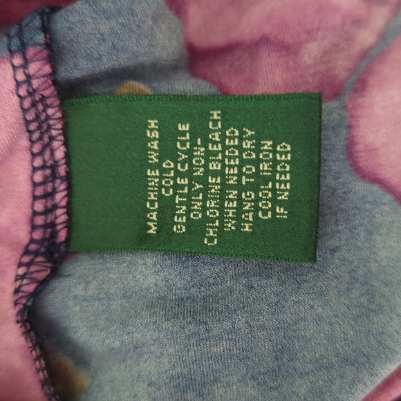 Ralph Lauren faux wrap dress blue with fuscia pink and cherry flowers. - Picture 8 of 10